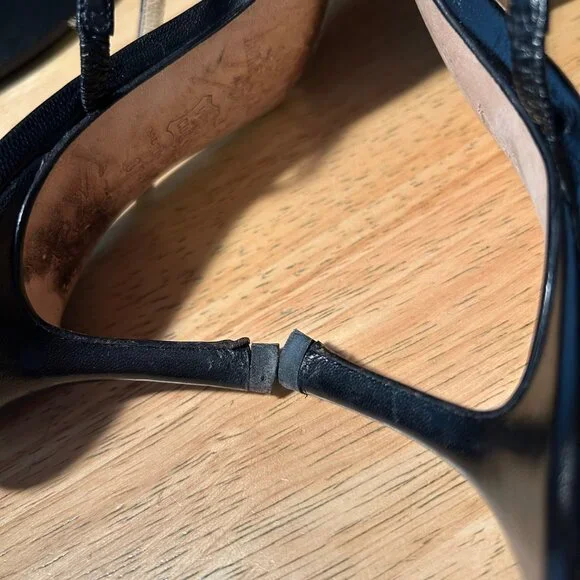 Womens Jimmy Choo Black Leather Strappy Slip-On Heels 37.5 US/7.5 - Picture 11 of 12